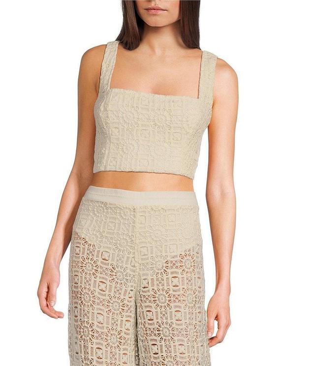 Agua Bendita Kosia Crochet Square Neck Sleeveless Coordinating Crop Top Product Image