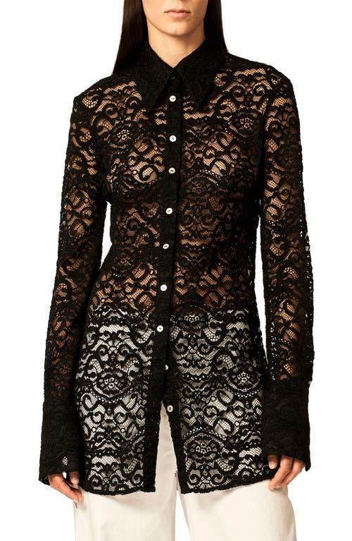 Interior The Emma Sheer Floral Lace Button-Up Shirt Product Image