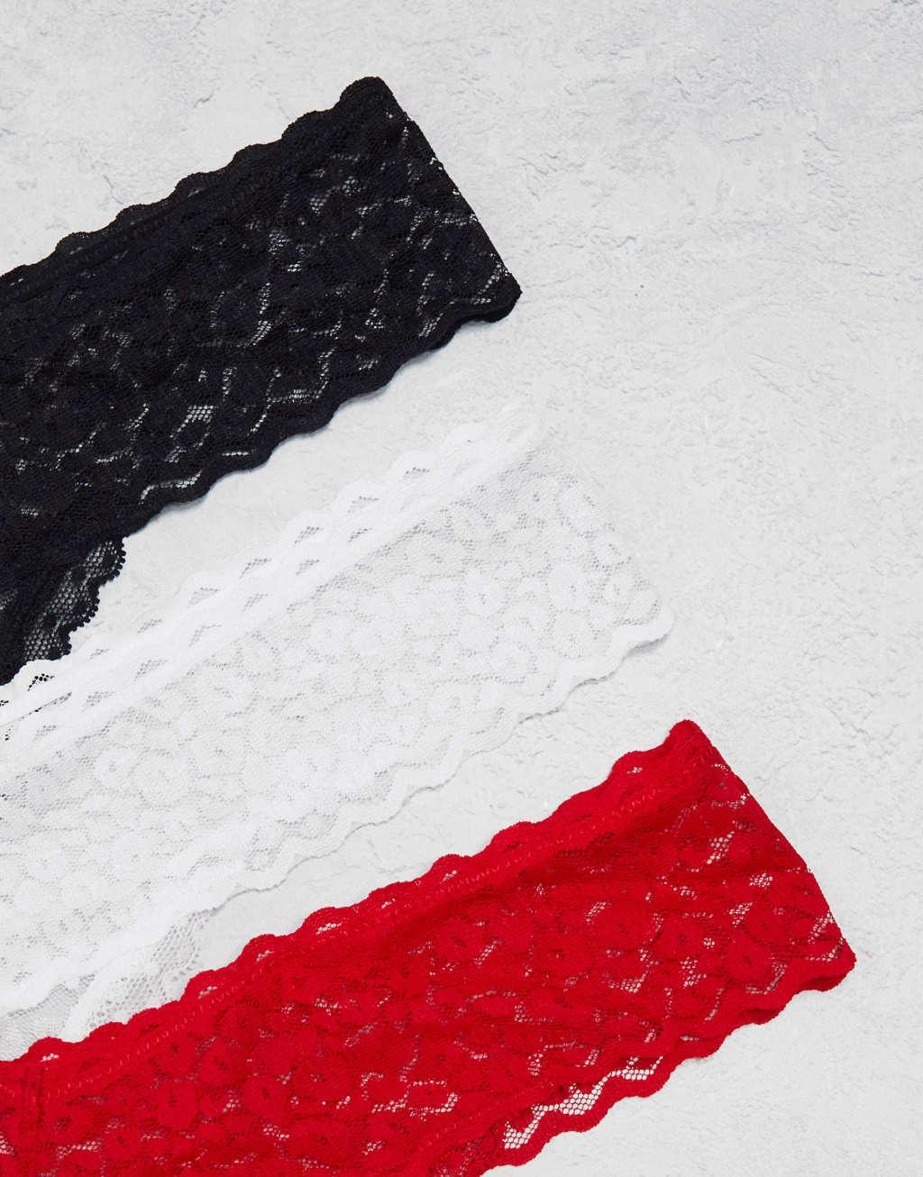 New Look 3 pack lace thongs in black, white and red Product Image