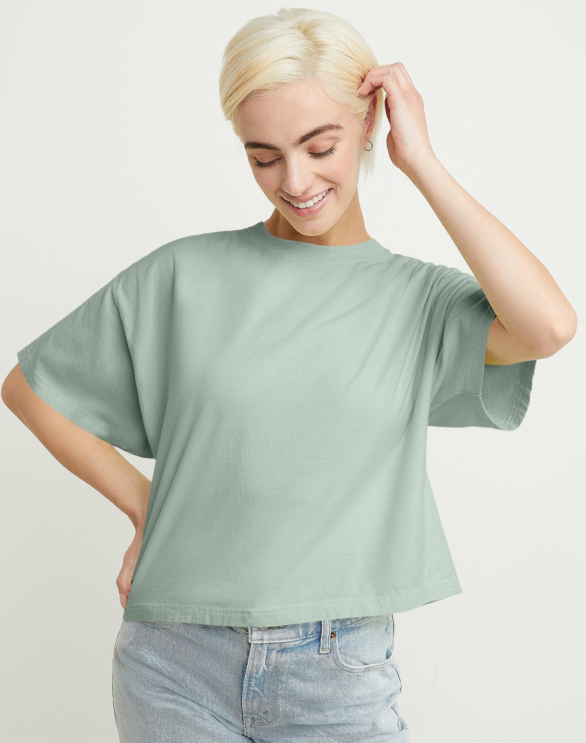 Hanes Womens Garment Dyed Cropped Cotton T-Shirt Antique Jade Ombre M Product Image