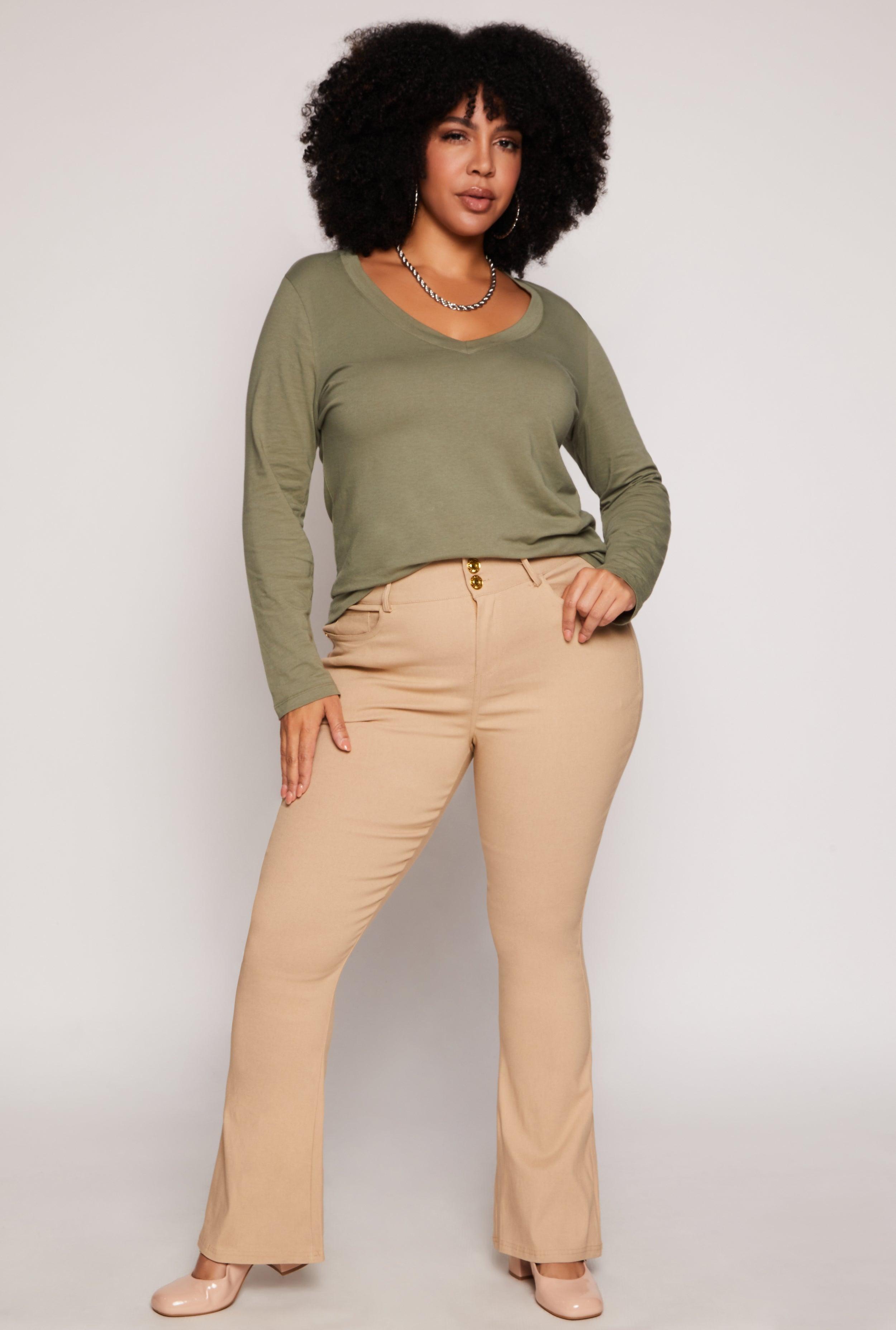 Womens Plus Size Triple Button Boot Cut Pants Product Image