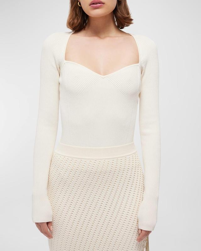 Giuliana Long-Sleeve Rib-Knit Sweetheart Top Product Image