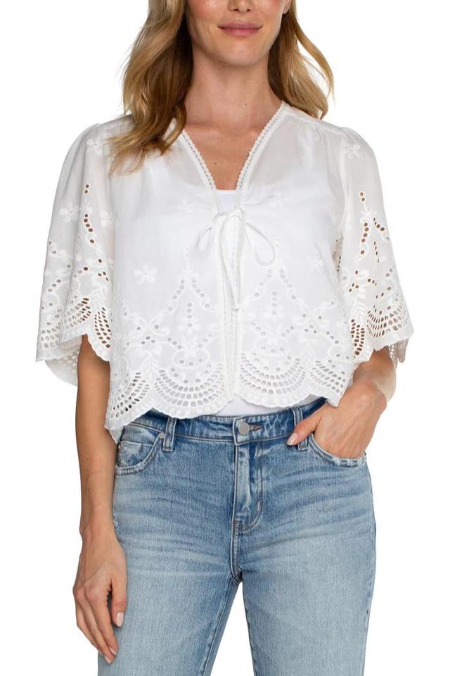 Embroidered Tie Front Woven Top Product Image