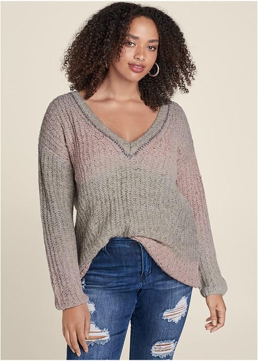 Ombre Knit V-Neck Sweater Product Image