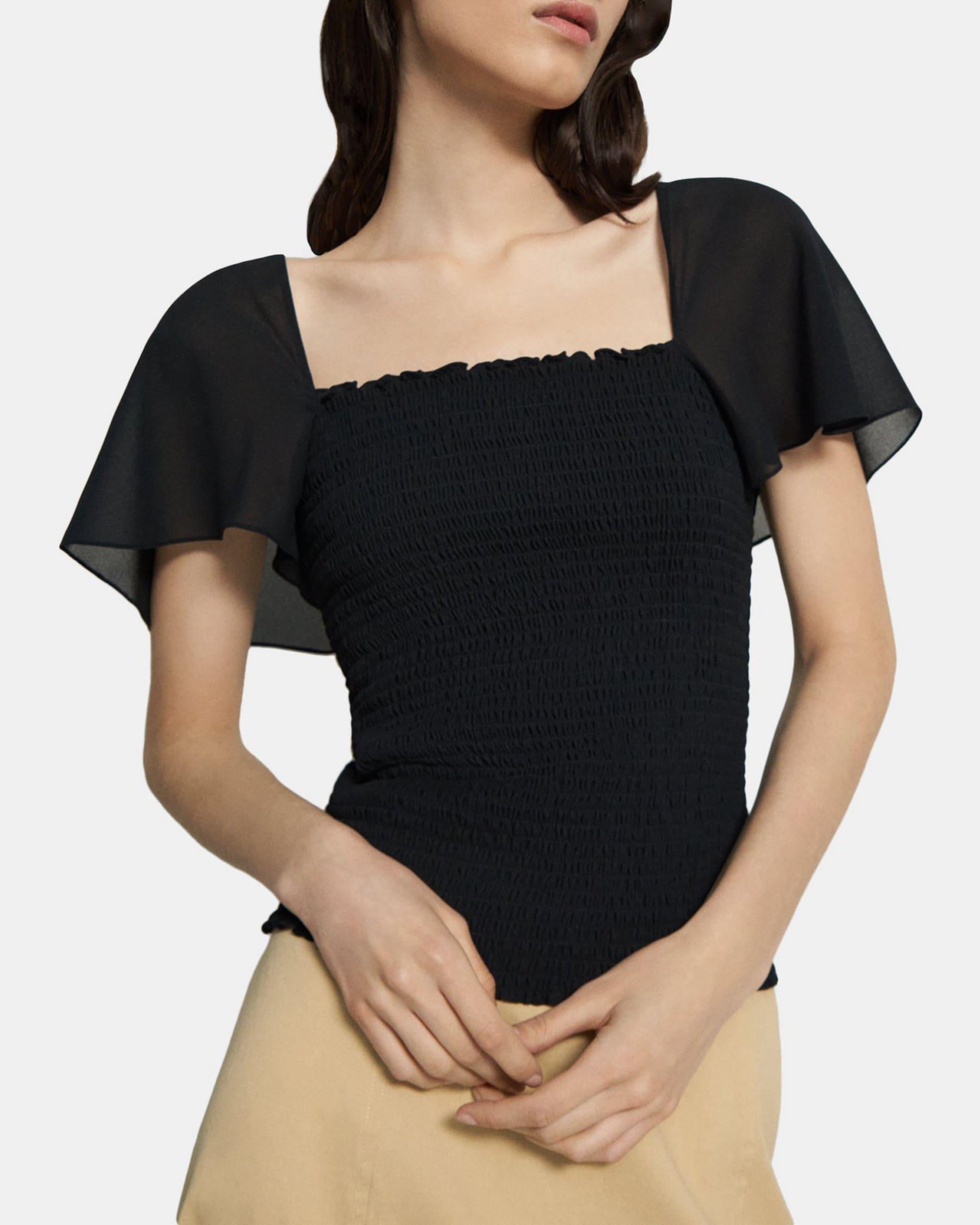 Smocked Short-Sleeve Top in Recycled Sheer Georgette Product Image