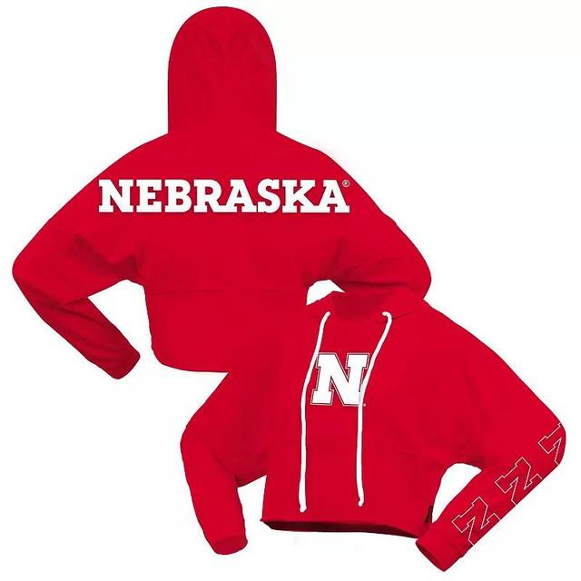 Spirit Jersey Womens Scarlet Nebraska Huskers Oversized Cropped Pullover Hoodie Product Image