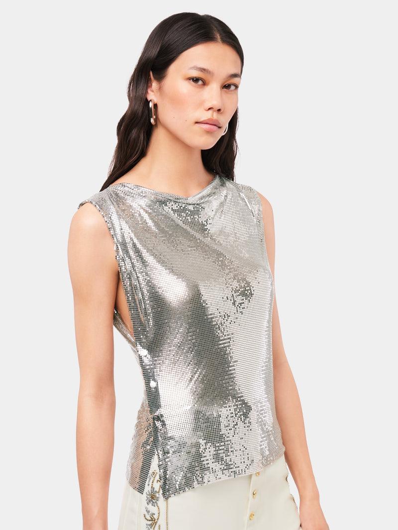 Top in a silver mini mesh Product Image