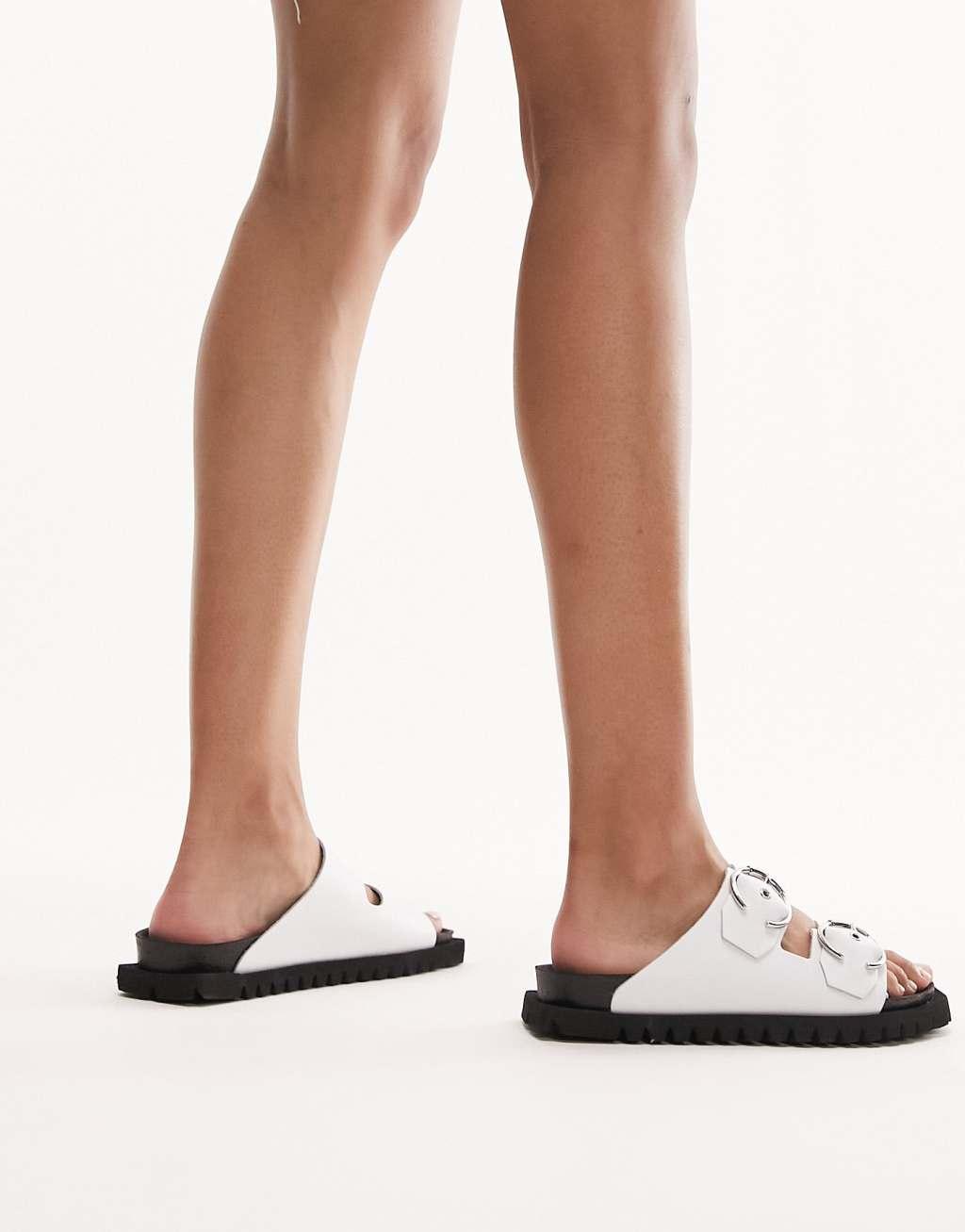 Topshop Prince leather flat sandals with buckles Product Image