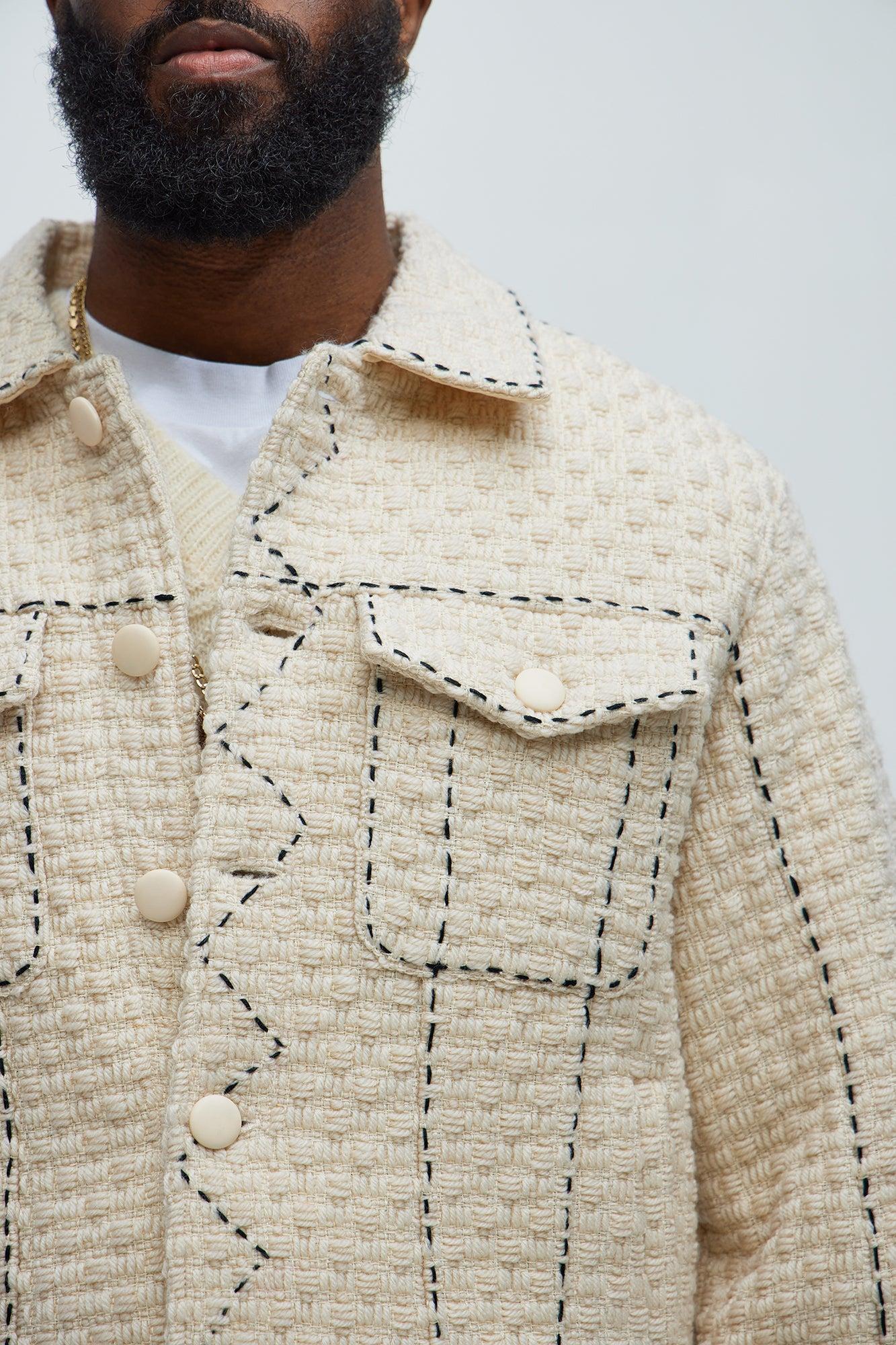 Beverly Tweed Contrasting Stitch Trucker Jacket - Cream Product Image