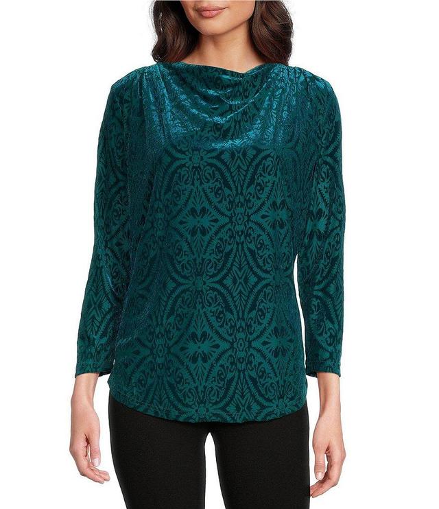 Calessa Burnout Velvet Drape Neck Long Sleeve Tunic Product Image