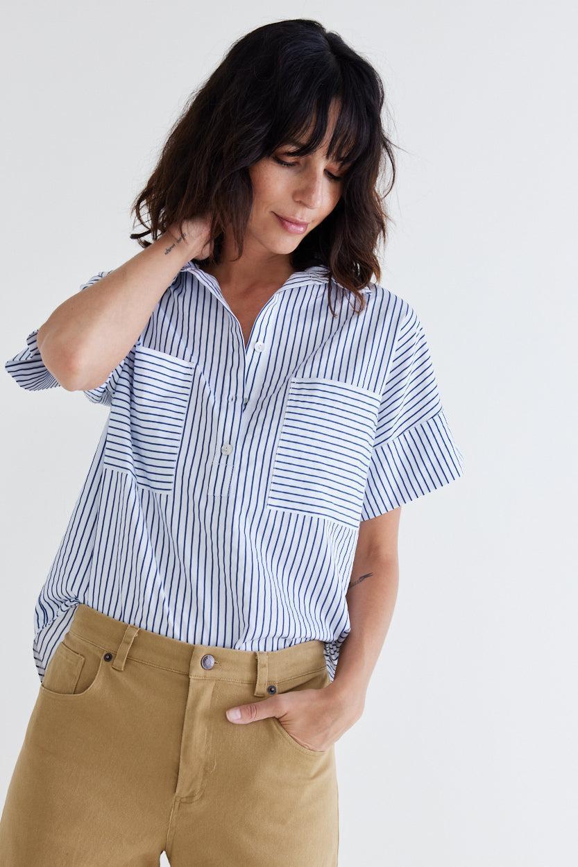 Walk the Line Short Sleeve Poplin Top Product Image