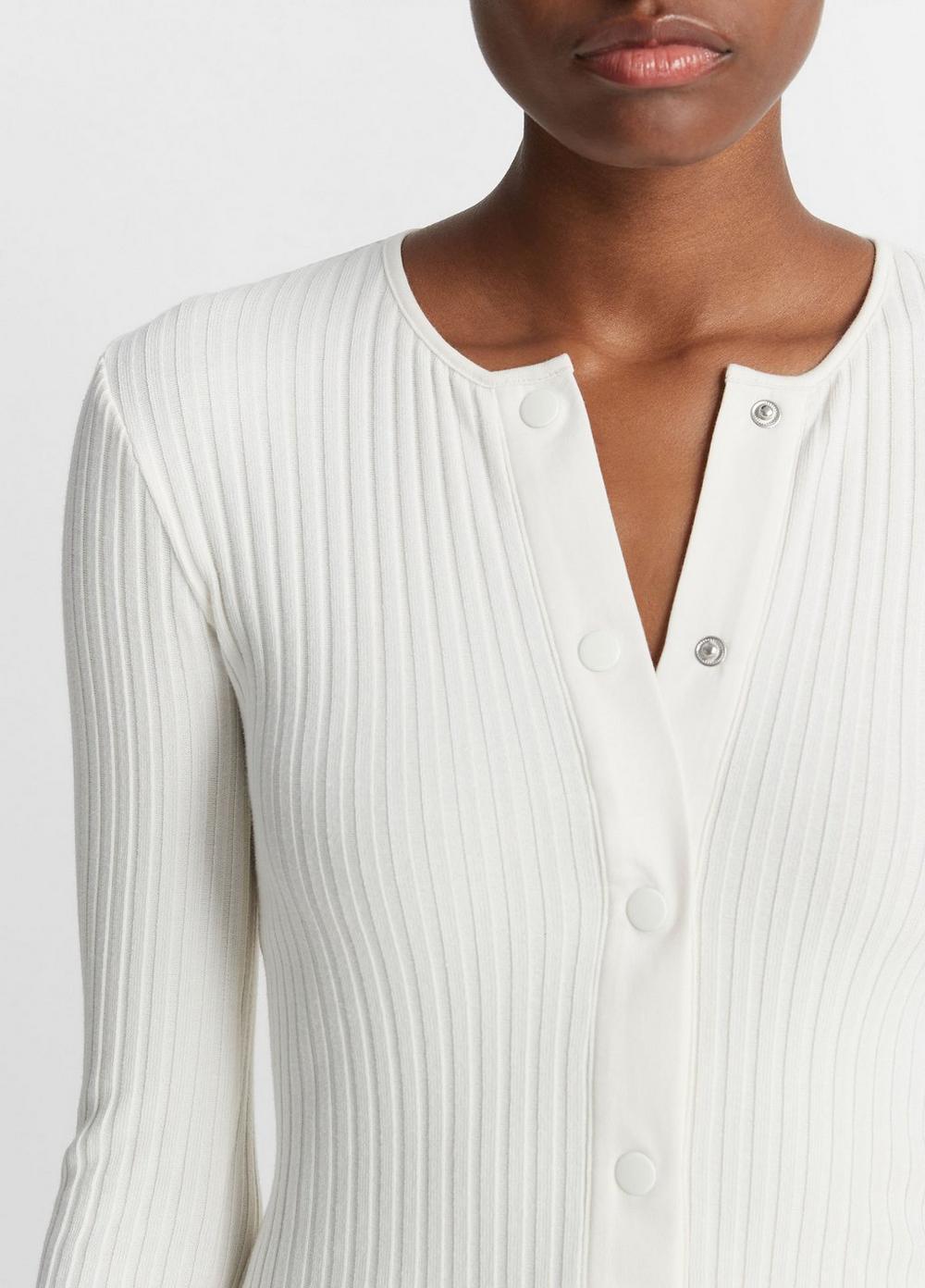 Ribbed Snap-Front Long-Sleeve Top Product Image