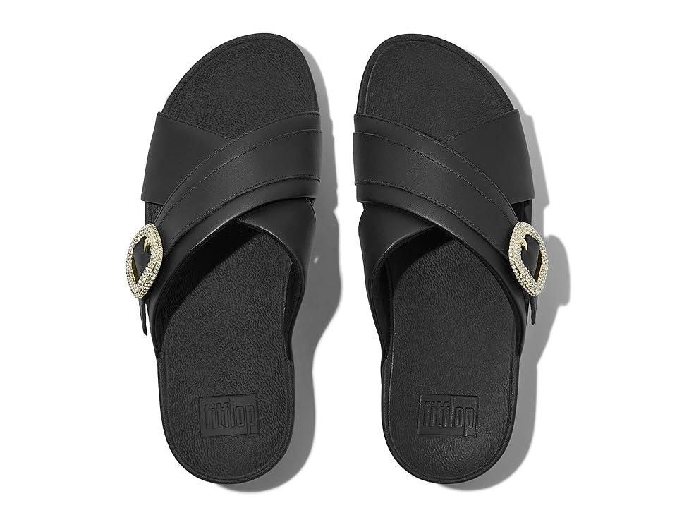 FitFlop Lulu Crystal-Buckle Leather Cross Slides Women's Sandals Product Image