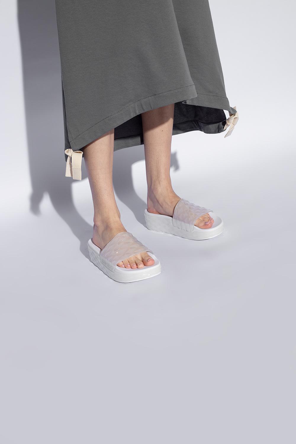 Womens V White Diamond Platform Rubber Sliders Product Image