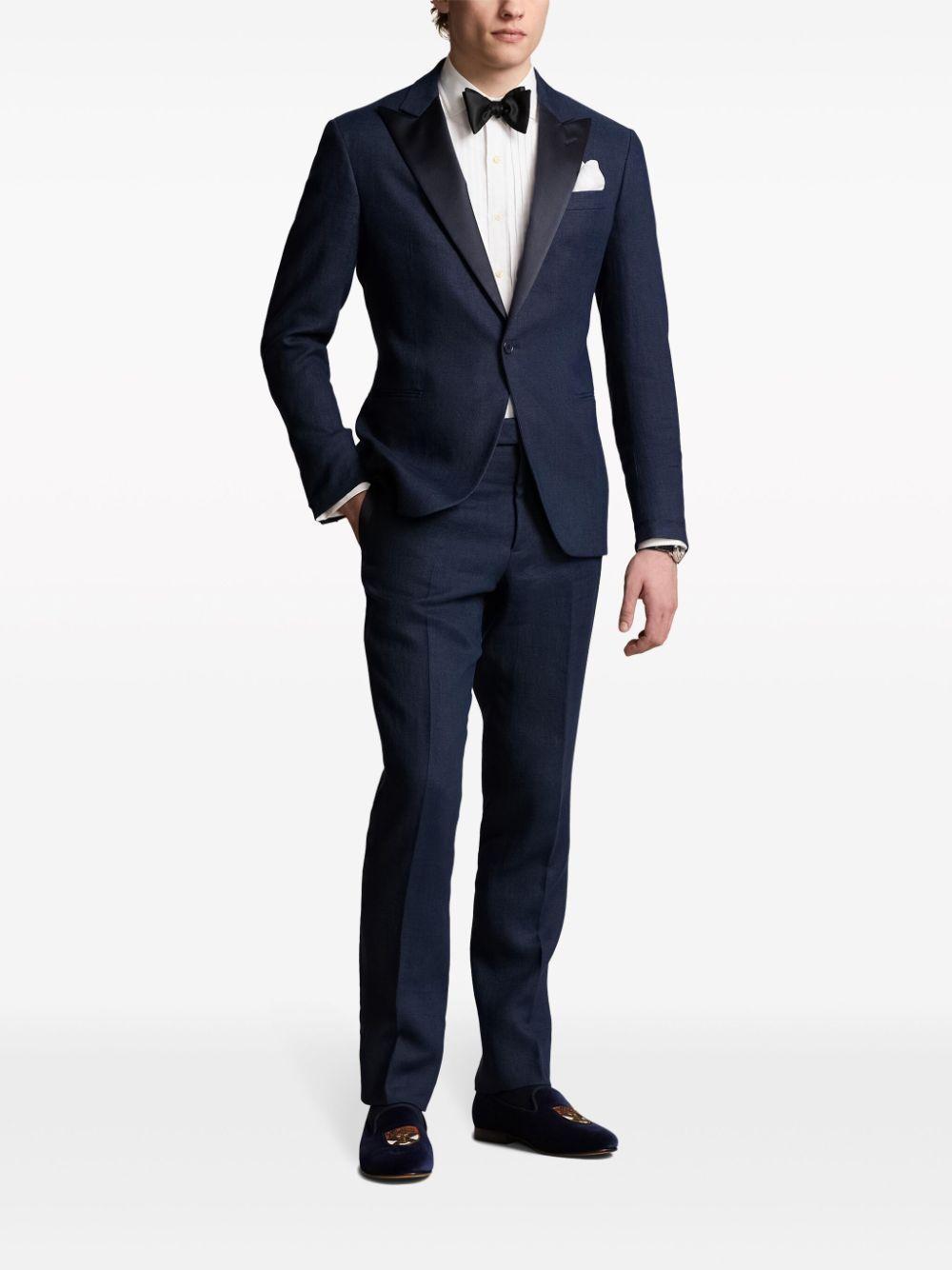 Single-breasted Linen Tuxedo Jacket In Blue Product Image