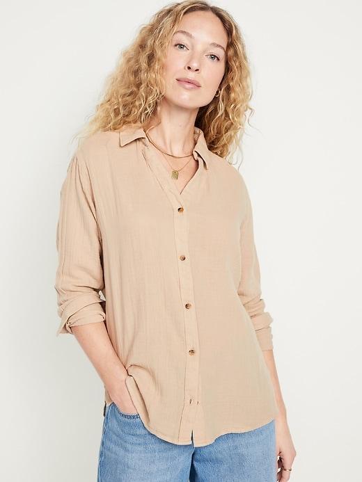 Crinkle Gauze Button-Down Boyfriend Shirt Product Image