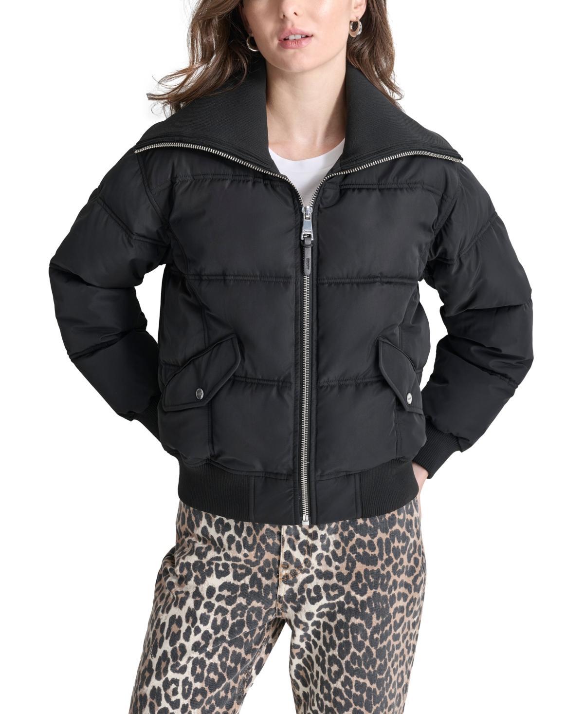 Dkny Womens Knit-Trim Zip-Front Puffer Coat Product Image