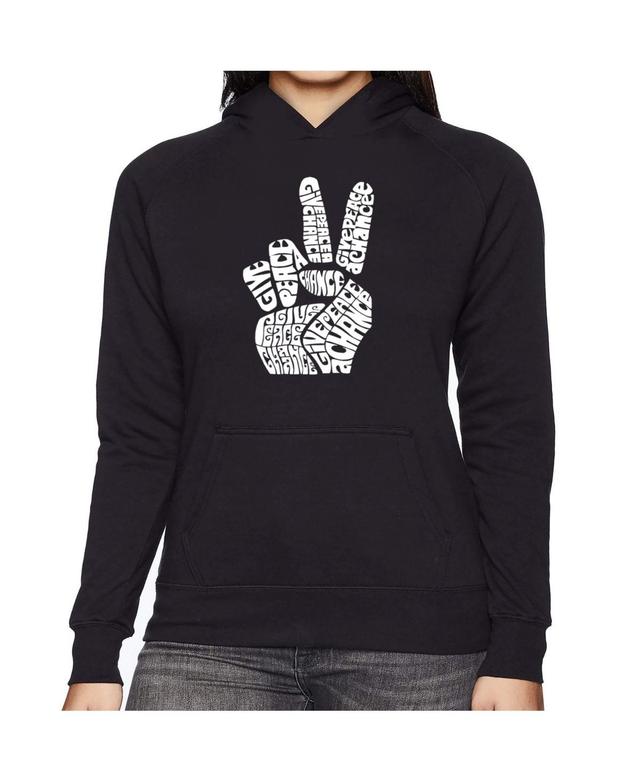 La Pop Art Womens Word Art Hooded Sweatshirt -Peace Fingers Product Image