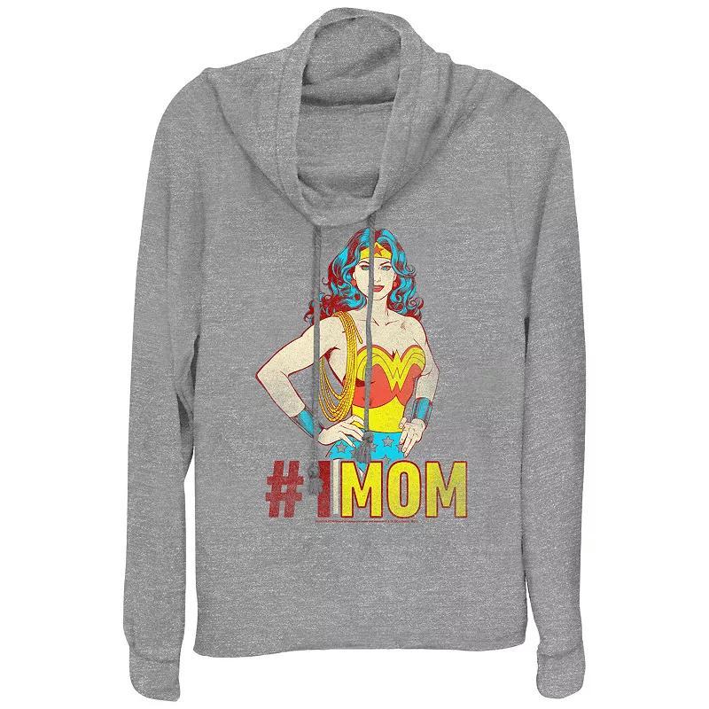 Womens Wonder Woman #1 MOM Cowlneck Graphic Lightweight Long Sleeve Gray Grey product image