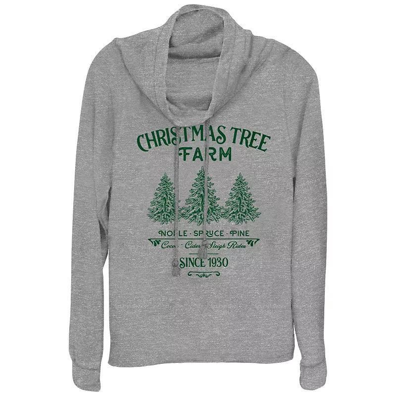 Womens Christmas Tree Farm Since 1930 Cowlneck Graphic Lightweight Long Sleeve Gray Grey Product Image