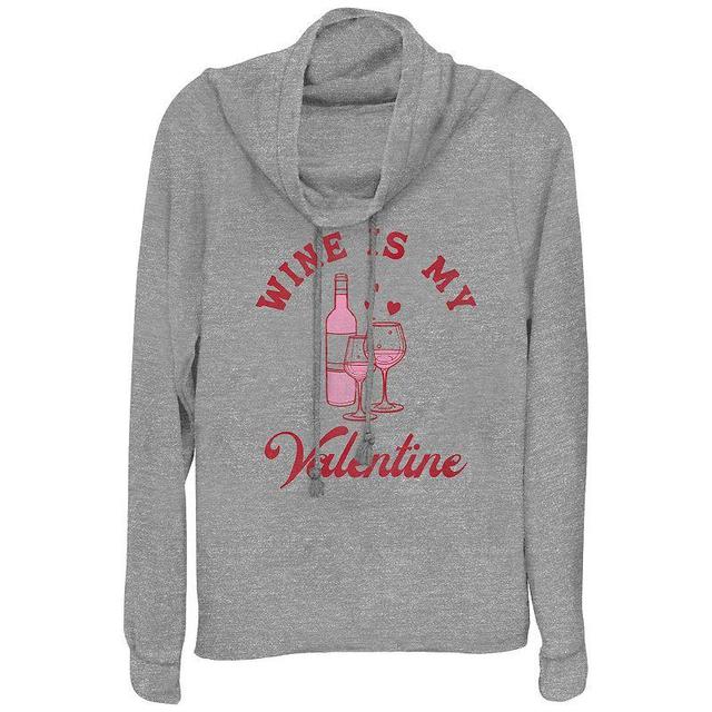 Womens Wine Is My Valentine Cowlneck Graphic Lightweight Long Sleeve Gray Grey Product Image