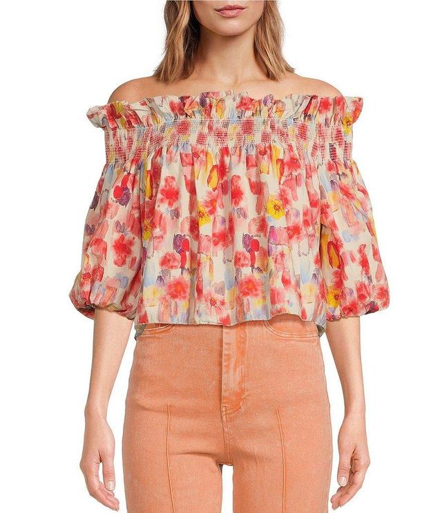 En Saison Giada Floral Print Off-the-Shoulder Long Sleeve Top Product Image