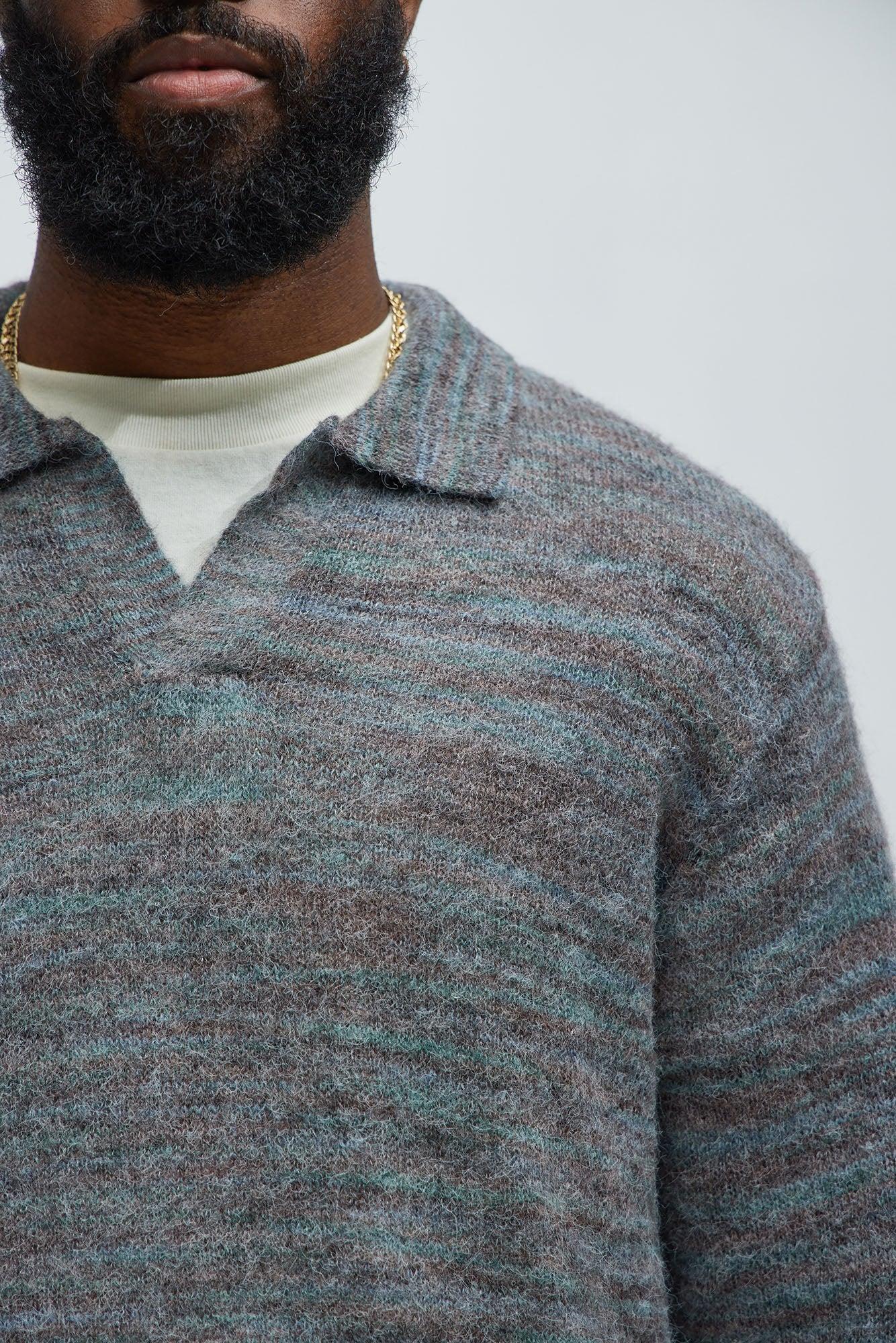 Blinded Mohair Johnny Collar Sweater - Grey/combo Product Image