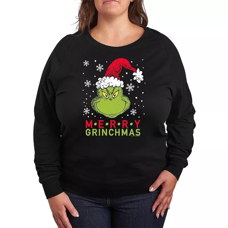 Plus Size Dr. Seuss Merry Grinchmas Lightweight French Terry Sweatshirt, Womens Product Image