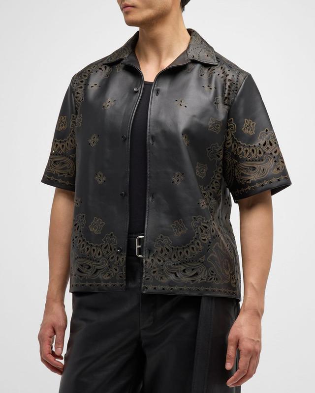 Mens Leather Laser-Cut Bandana Camp Shirt Product Image