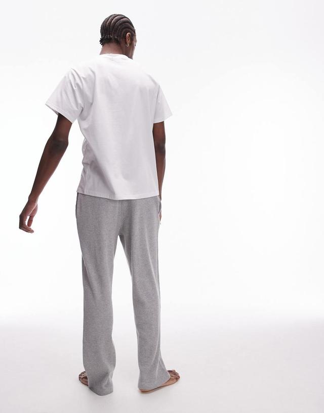 Topman lounge straight leg waffle sweatpants in light gray and plain white lounge t-shirt multipack Product Image