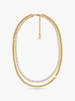 Precious Metal-Plated Brass Double Chain Tennis Necklace Product Image