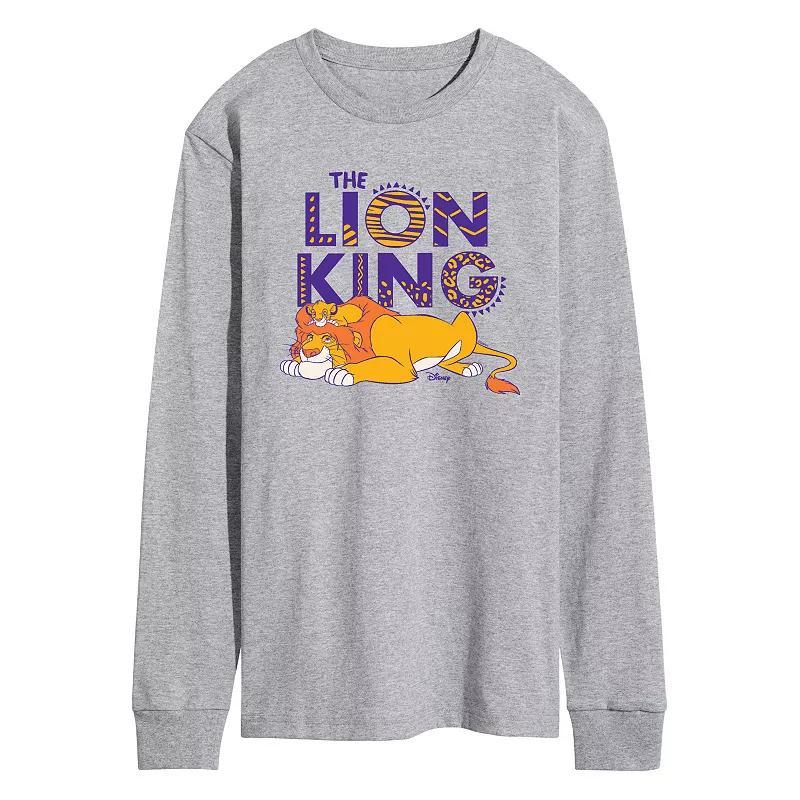 Disneys Lion King Simba & Mufasa Mens Long Sleeve Graphic Tee Grey Gray Product Image