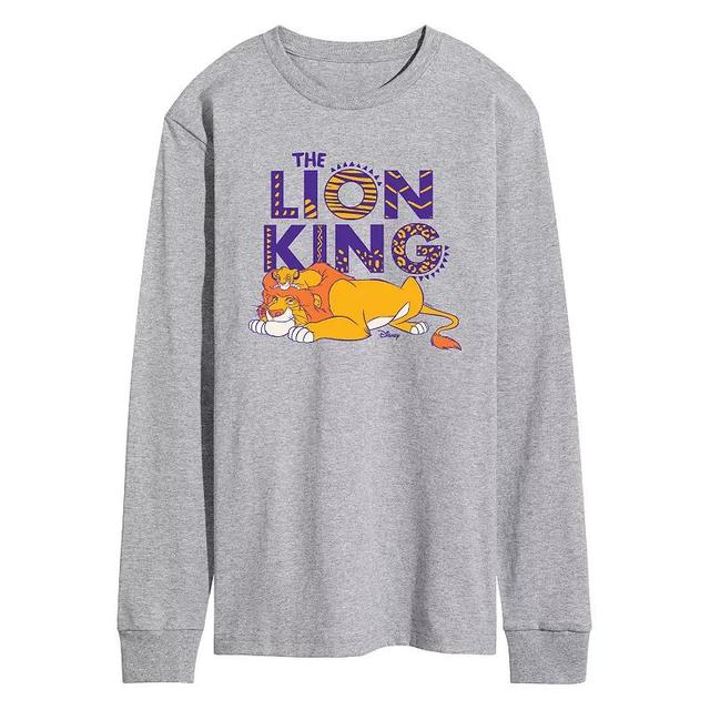 Disneys Lion King Simba & Mufasa Mens Long Sleeve Graphic Tee Grey Gray Product Image