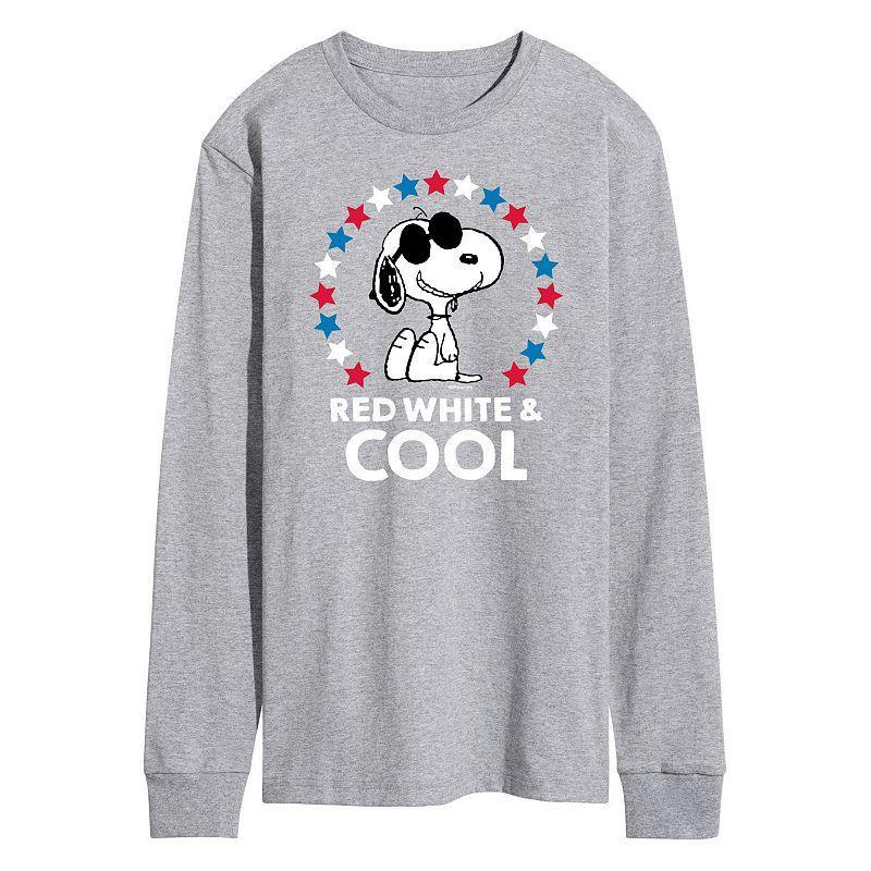 Mens Peanuts Red White And Cool Long Sleeve Graphic Tee Med Grey Product Image