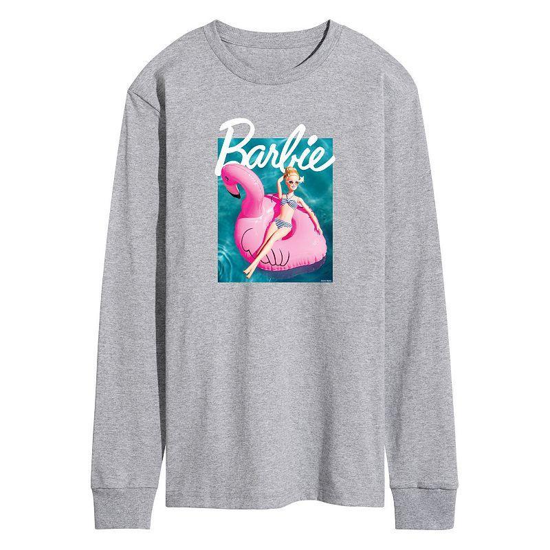 Mens Barbie Pool Flamingo Long Sleeve Graphic Tee Blue Product Image