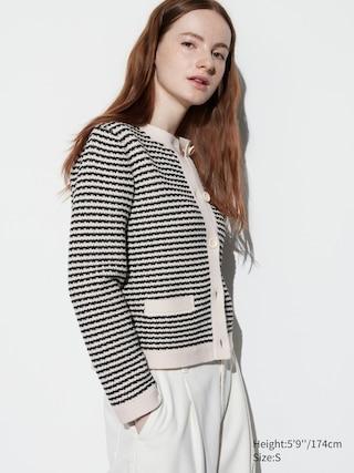 Womens Knitted Striped Short Jacket Navy 2XS UNIQLO US Product Image