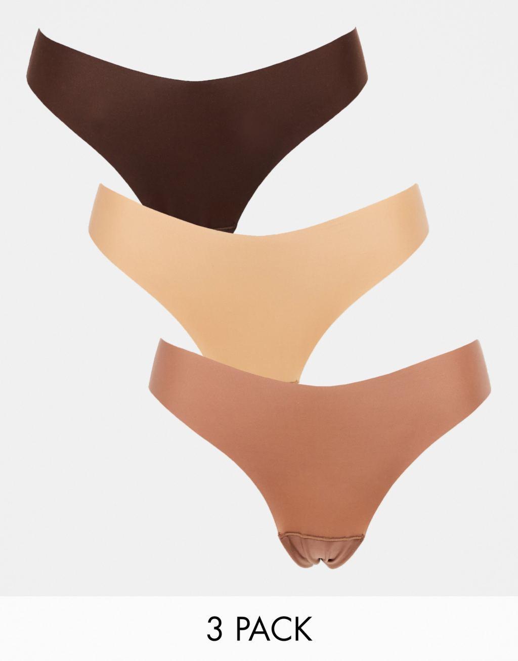 Lindex 3 pack high leg invisible thong in brown Product Image