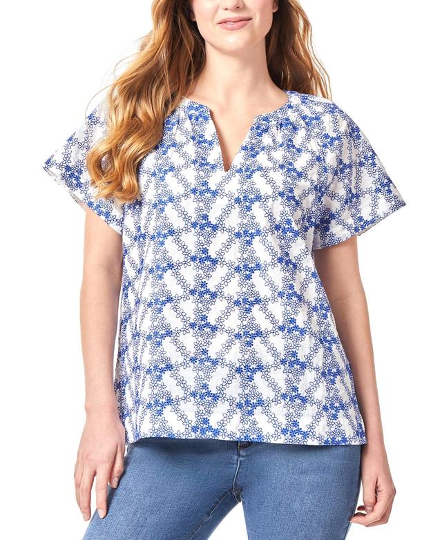 Women's Floral-Print Shirred-Neck Popover Blouse Product Image