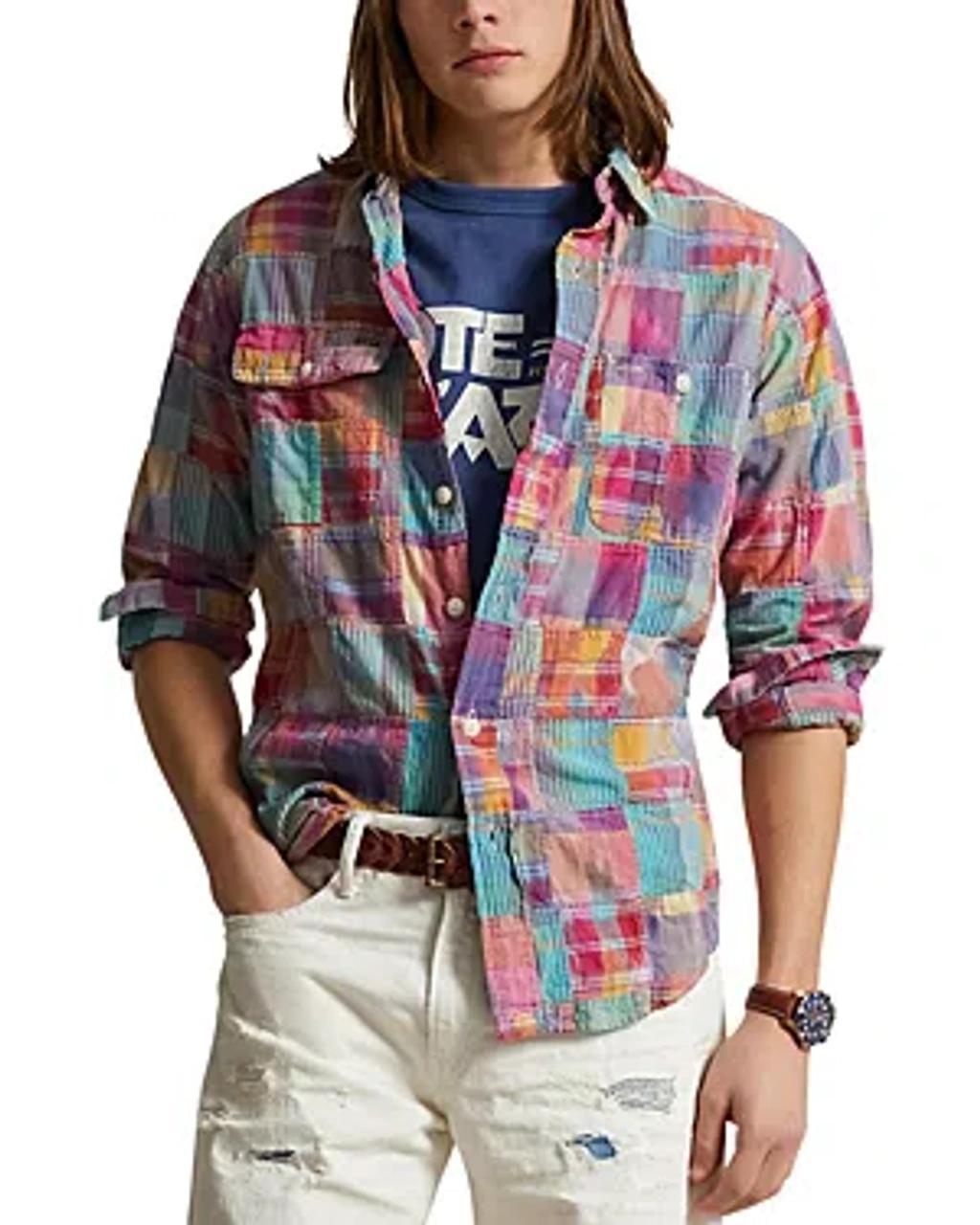 POLO RALPH LAUREN Cotton Madras Plaid Button Shirt In Multi Patchwork Product Image