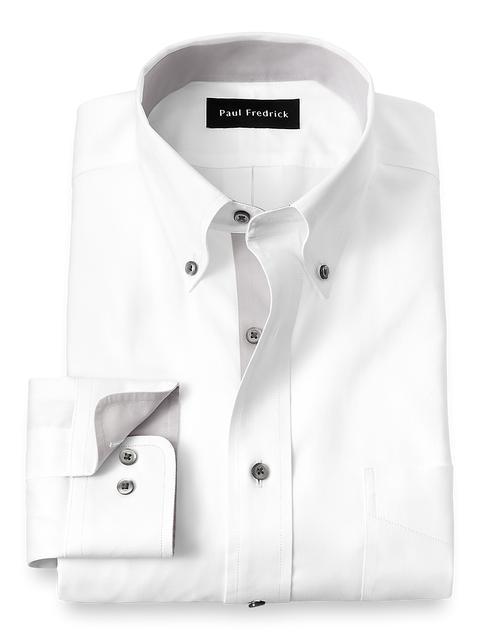 Comfort Stretch Non-Iron Solid Dress Shirt With Contrast Trim - White/grey Product Image