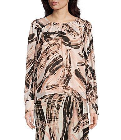 DKNY Coordinating Printed Long Sleeve Crew Neck Blouse Product Image