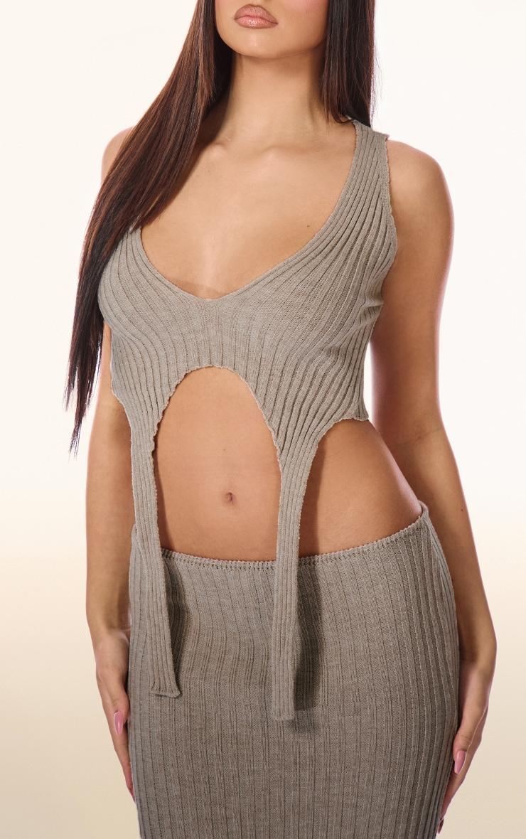 PLT Label Taupe Knitted Strap Detail Top Product Image