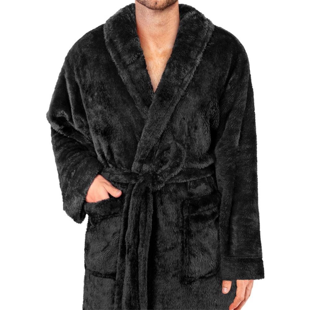 PAVILIA Mens Soft Robe, Plush Fluffy Fleece Bathrobe Men, Long Faux Shearling Shaggy Spa with Shawl Collar Product Image