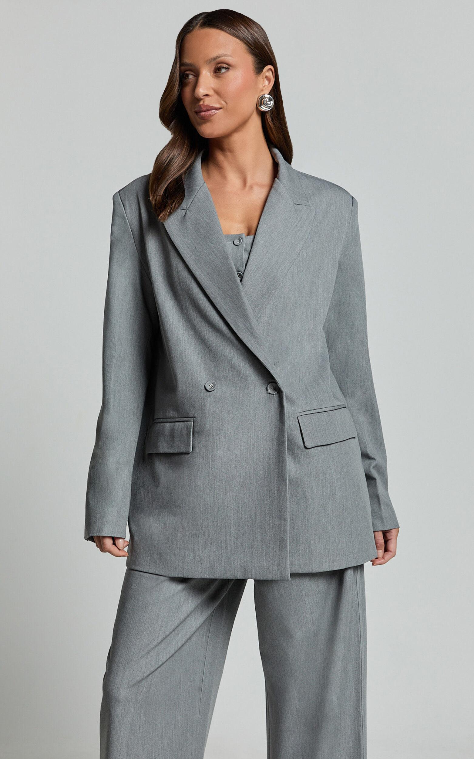 Hope Blazer - Oversized Double Breasted Blazer in Grey Product Image