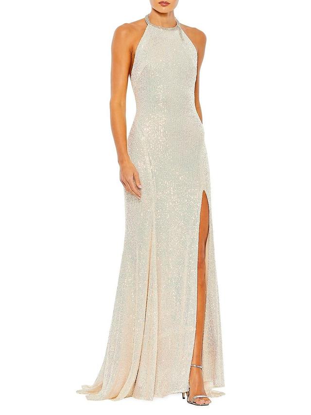 Ieena for Mac Duggal Sequin Halter Neck Column Gown Product Image