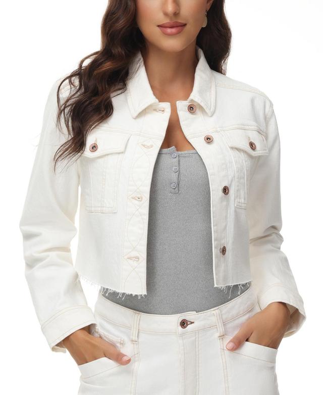 Frye Womens Cropped Raw-Hem Denim Jacket Product Image