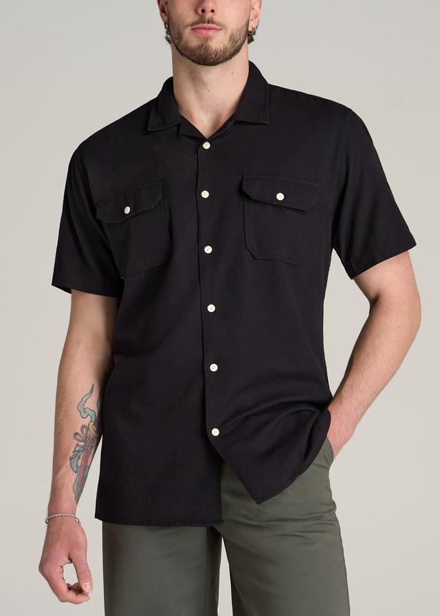 LJ&S Two-Pocket Camp Shirt for Tall Men in Black Male Product Image