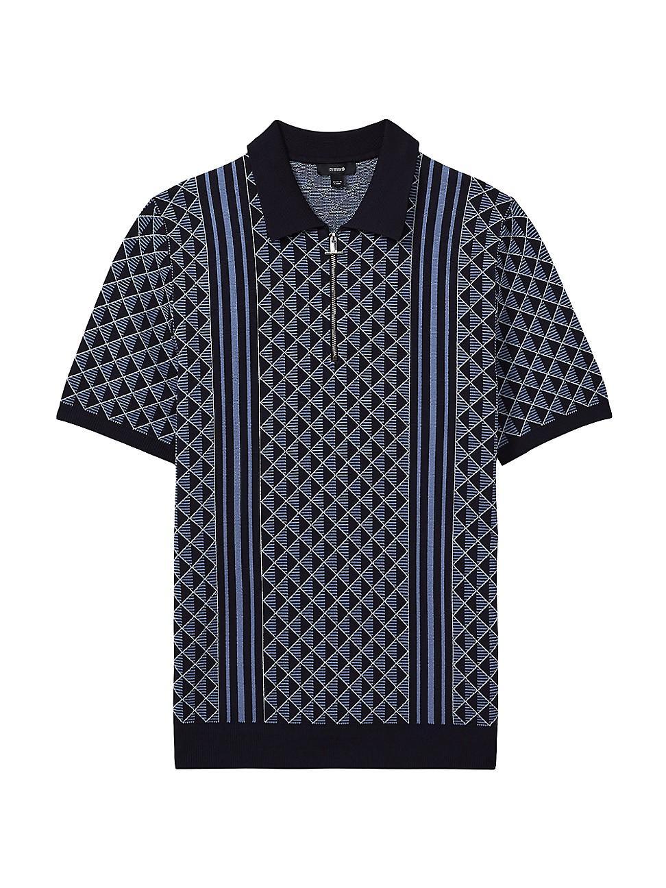 Mens Sanderson Geometric Knit Short-Sleeve Polo Sweater Product Image