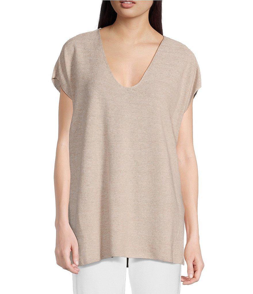 Eileen Fisher Organic Linen Knit V-Neck Cap Sleeve Boxy Top Product Image