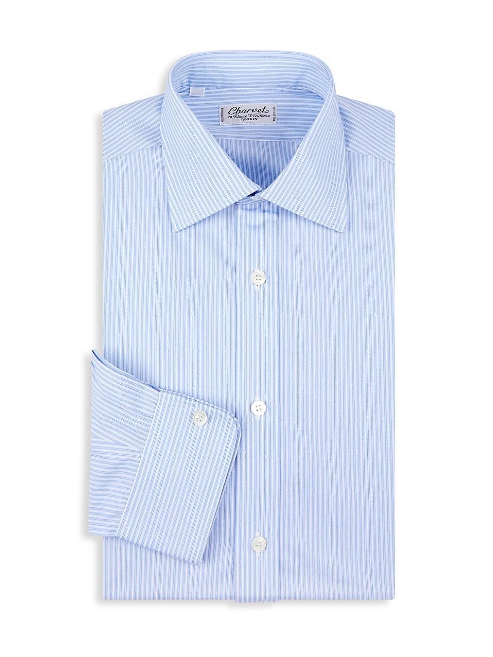 Mens Pinstriped Cotton Dress Shirt Product Image